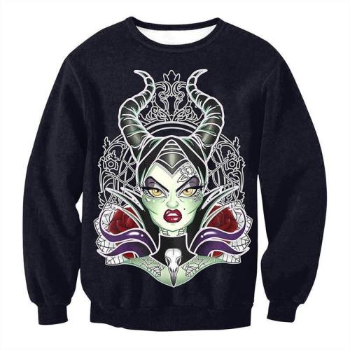 Womens Black Pullover Sweatshirt 3D Printed Christmas Ugly Girl Pattern Long Sleeve Shirts