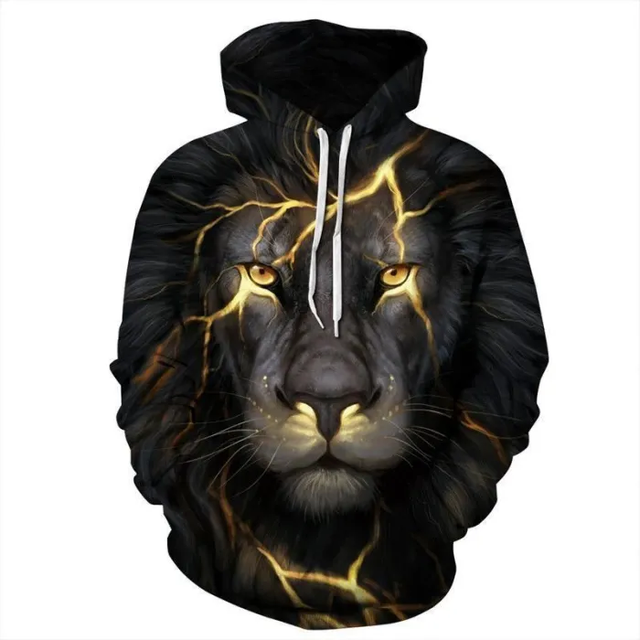 3D Print Hoodie - Lion Printing Golden Pattern Pullover Hoodie  Css031