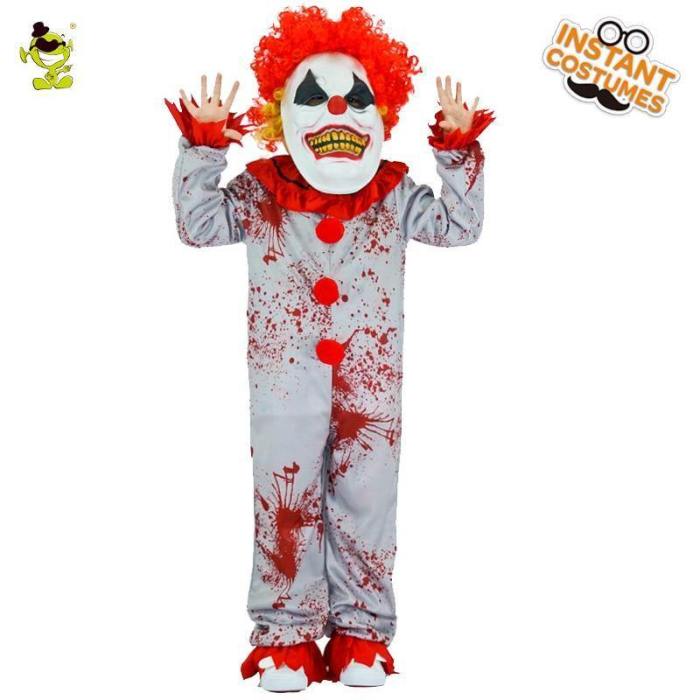 Boys Evil Clown Costumes Halloween Masquerade Party Bloody Buffon Role Play Outfit   Children Grim Killer Disguise Party Sets