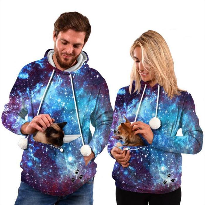 Mens Womens Hoodies Galaxy Pullovers With Pet Cuddle Pouch