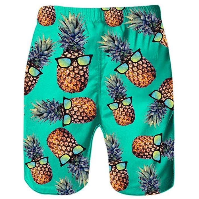 Green Pineapple Glass Tropical Hawaiian Beach Board Shorts
