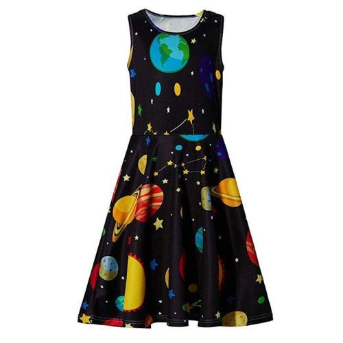 Little Girls Cute Print Planet Dress