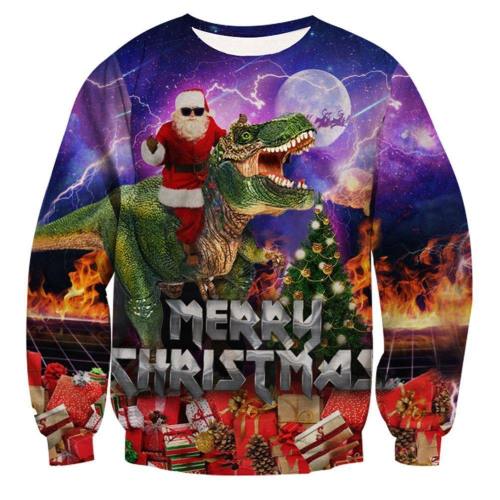 Mens Pullover Sweatshirt 3D Printing Santa Claus Ride Pattern