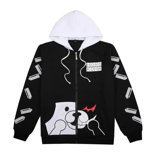 Danganronpa Monokuma Hoodie Hooded Black White Bear Jacket Costumes