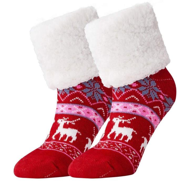 Women'S Xmas Slipper Socks Winter Super Soft Warm Cozy Fuzzy Snowflake Deer Fleece-Lined Christmas Gift With Grippers Socks