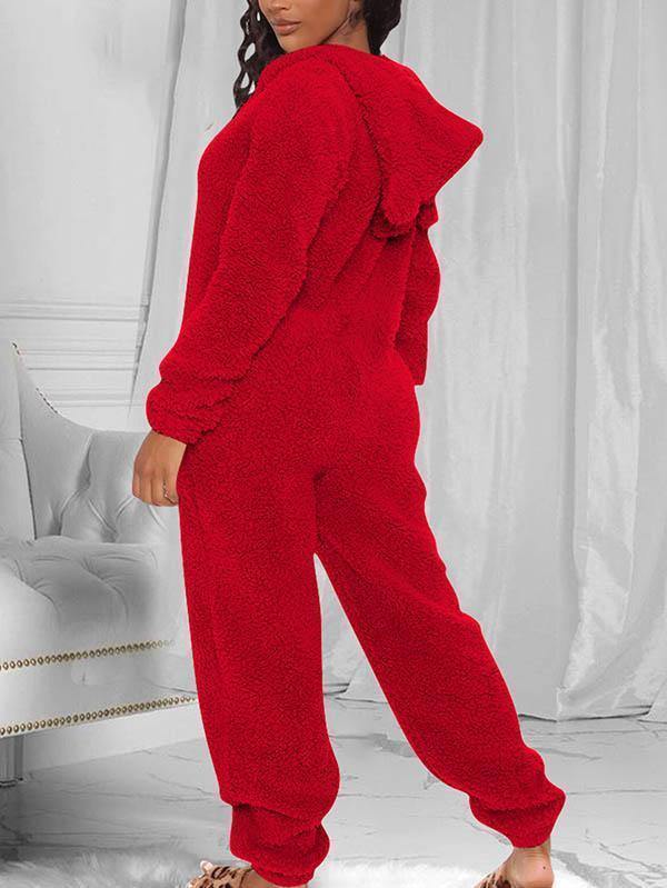 Fluffy Zip Up Onesie Pajama Outfits Sleepwear