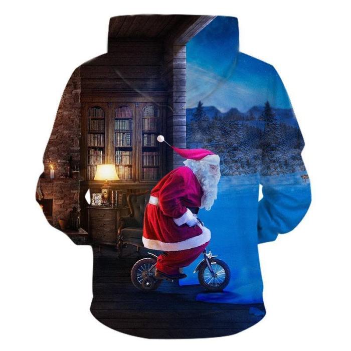 Mens Hoodies 3D Graphic Printed Santa Claus Gives Gifts Pullover