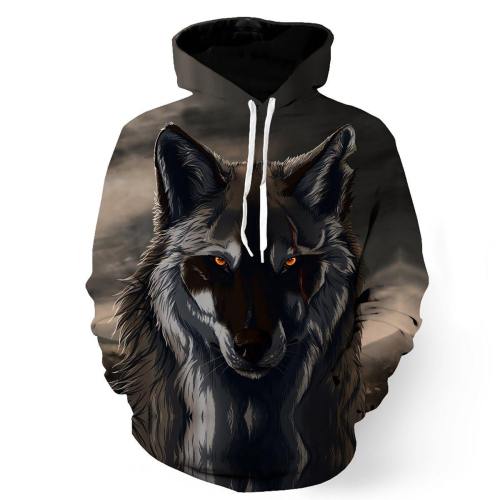 Black Wolf 3D Print Pullover Hooded Sweatshirt
