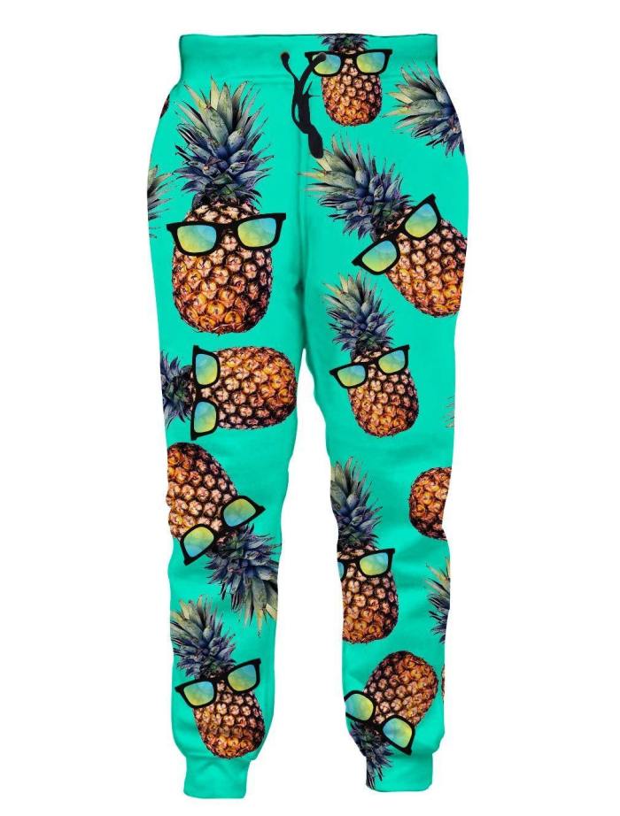 Mens Jogger Pants 3D Printing Green Glasses Pineapple Pattern