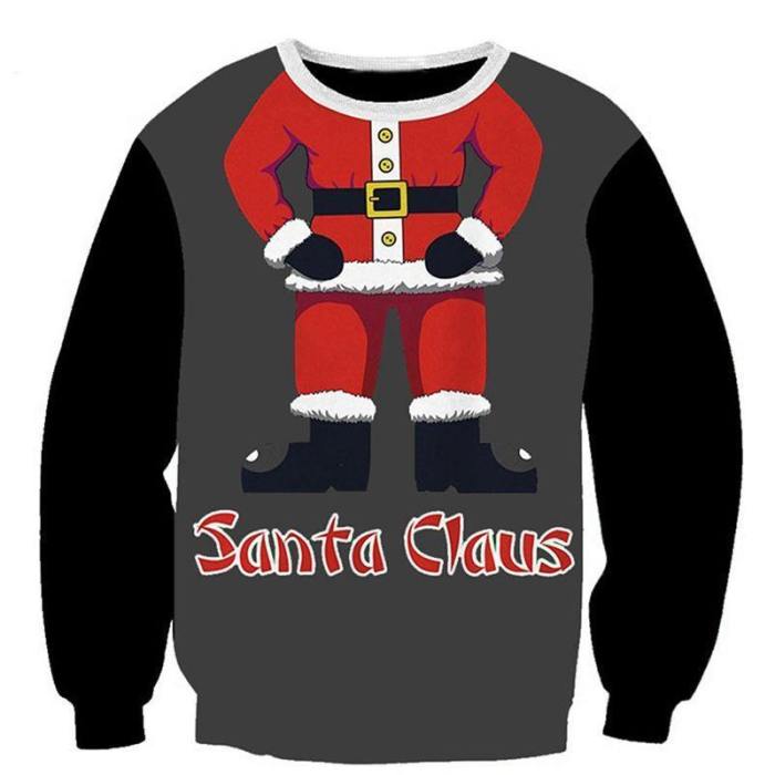 Mens Pullover Sweatshirt 3D Printed Christmas Santa Claus Black Long Sleeve Shirts