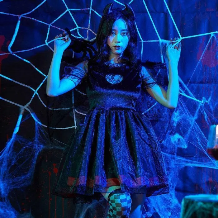 Halloween Fallen Black Angel Cosplay Costume Winged Skirt