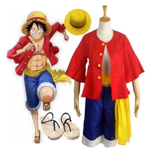 Anime One Piece Monkey D Luffy Coat Pants Sandals Shoes Hats Costume