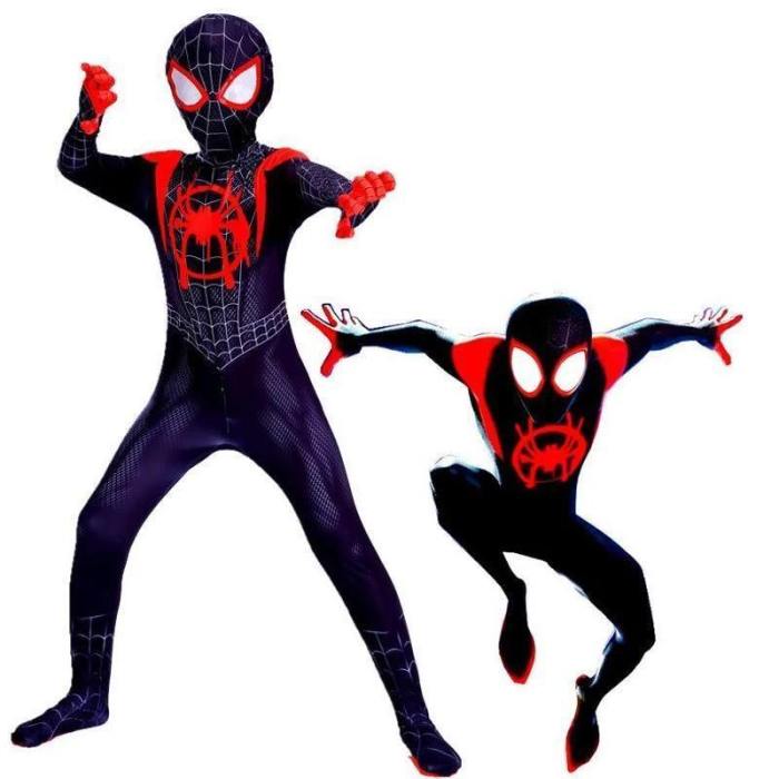 Kids Spider-Man Into The Spider-Verse Miles Morales Cosplay Costume Zentai Spiderman Pattern Bodysuit Suit Jumpsuits