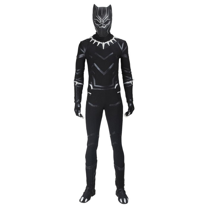 Marvel  Black Panther T‘Challa Outfit Jumpsuit Halloween Cosplay Costume+Mask+Shoes Whole Set