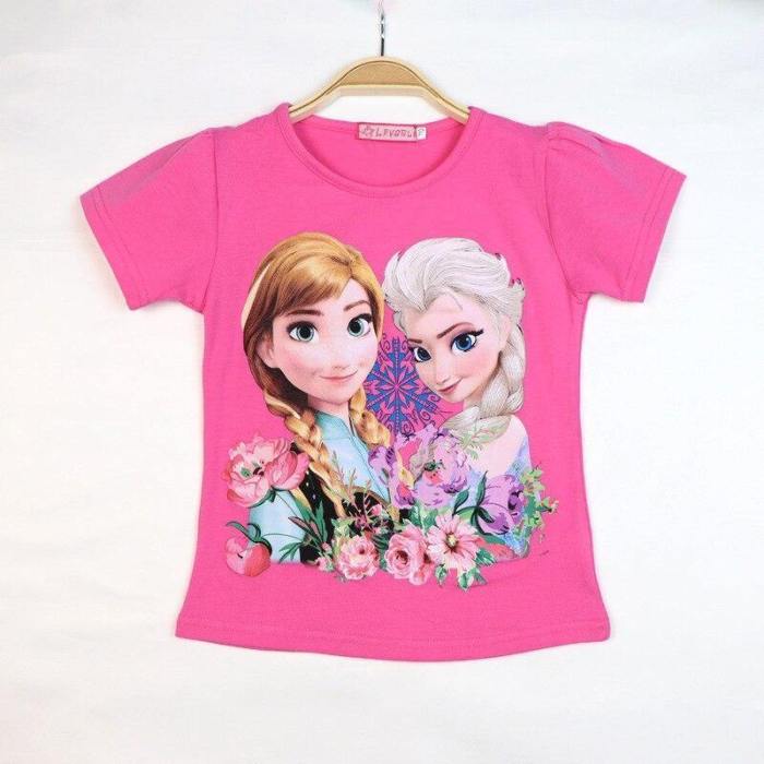 Girls Summer Cotton T-Shirt Princess Tees Snow Queen Elsa T Shirt Tops