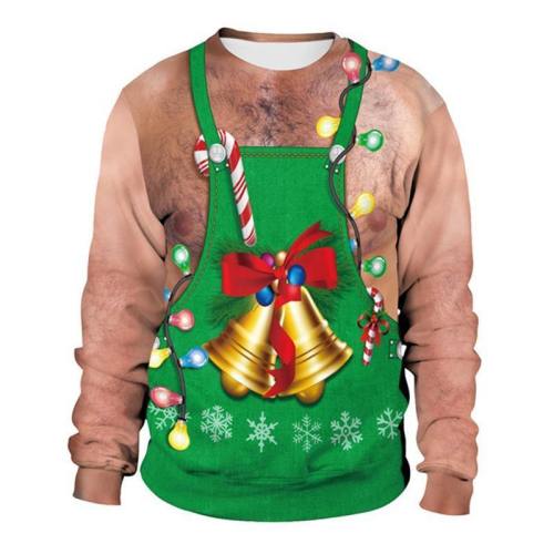 Mens Pullover Sweatshirt 3D Graphic Printing Christmas Chest Hair Pattern