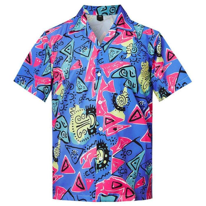 Men'S Hawaiian Beach Shirt Blue Printing