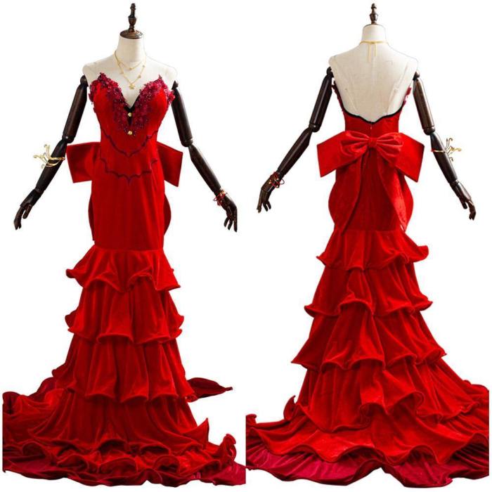 Final Fantasy Vii Remake Aerith Aeris Gainsborough Red Party Dress Halloween Cosplay Costume