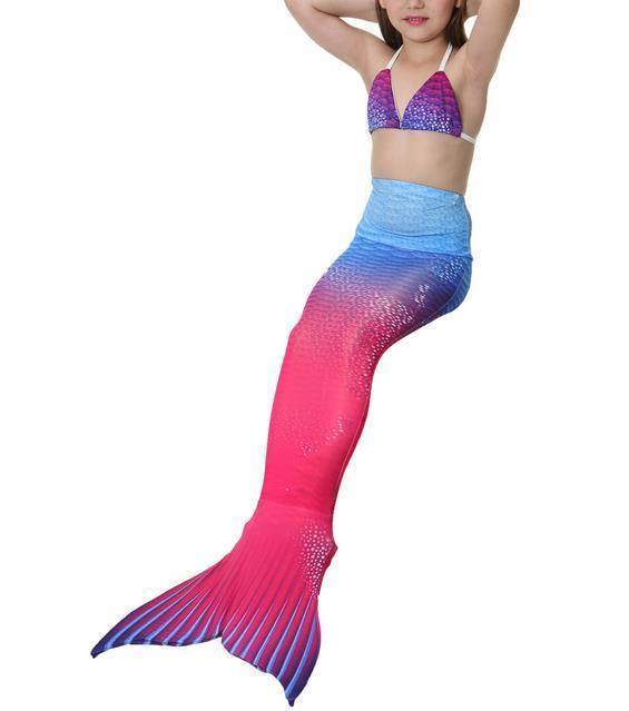 Kids Girls Mermaid Tail Suit Little Mermaid Tails Children Swimmable Fancy Dress No Monofin