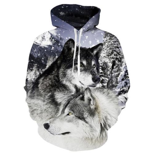 Mens Hoodies 3D Printing Wolf Printed Winter Hoodies Tracksuits