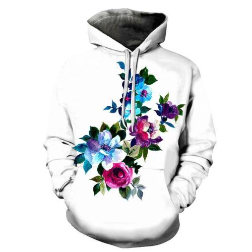 Floral White 3D Sweatshirt Hoodie Pullover