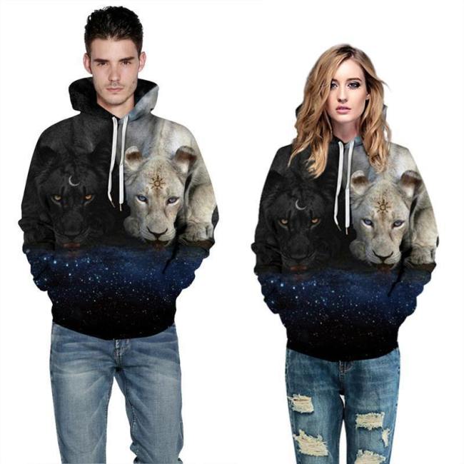 Mens Hoodies 3D Graphic Printed Crouching Lion Pullover Hoody