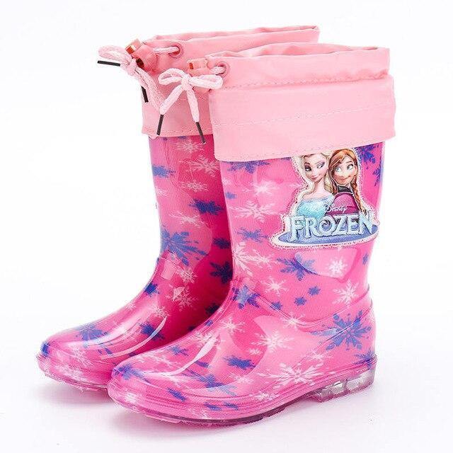 Princess Frozen Children Plus Velvet Thick Warm Rain Boots Rubber Shoes Cartoon Pvc Girls Water Shoes