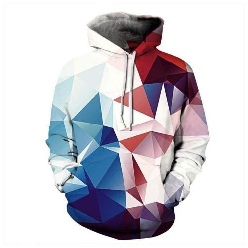 3D Print Hoodie - Light Colorful  Rhombus Pattern Pullover Hoodie