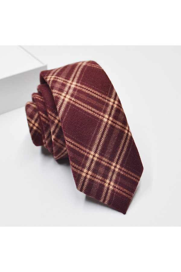 Men'S Skinny Tie Casual Jacquard Cotton Plaid Necktie