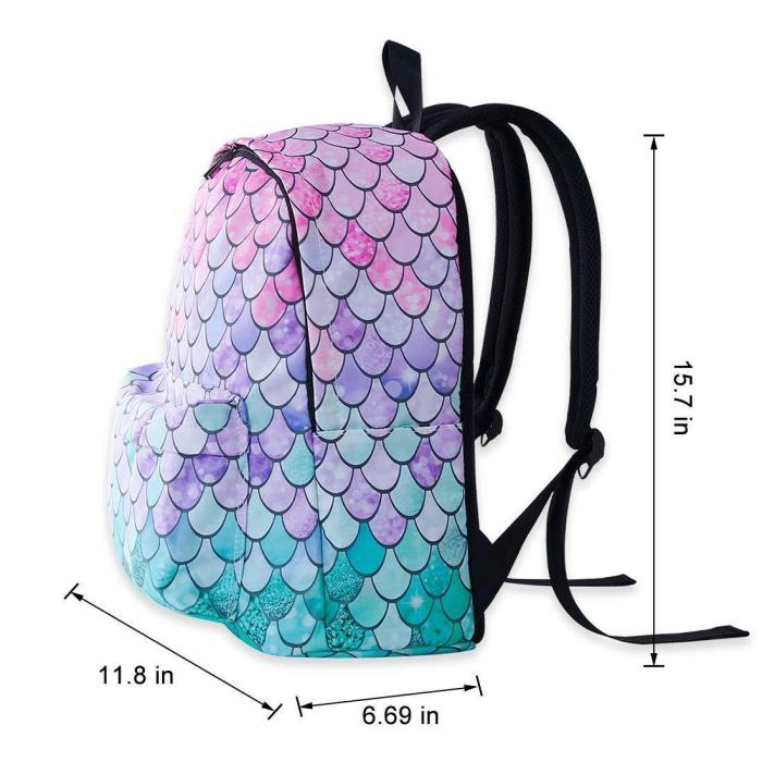 Bookbags For Girls Mermaid Fish Scale Printed School Backpack