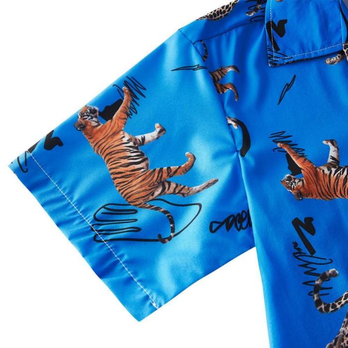 Men'S Hawaiian Shirt Leopard Tiger Printing