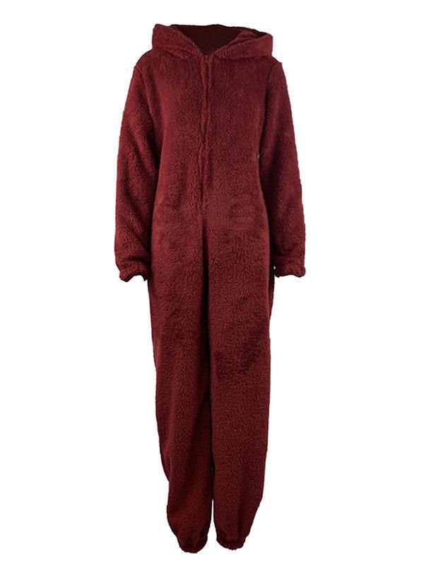Women Hooded Fuzzy Bear Onesie Pajamas