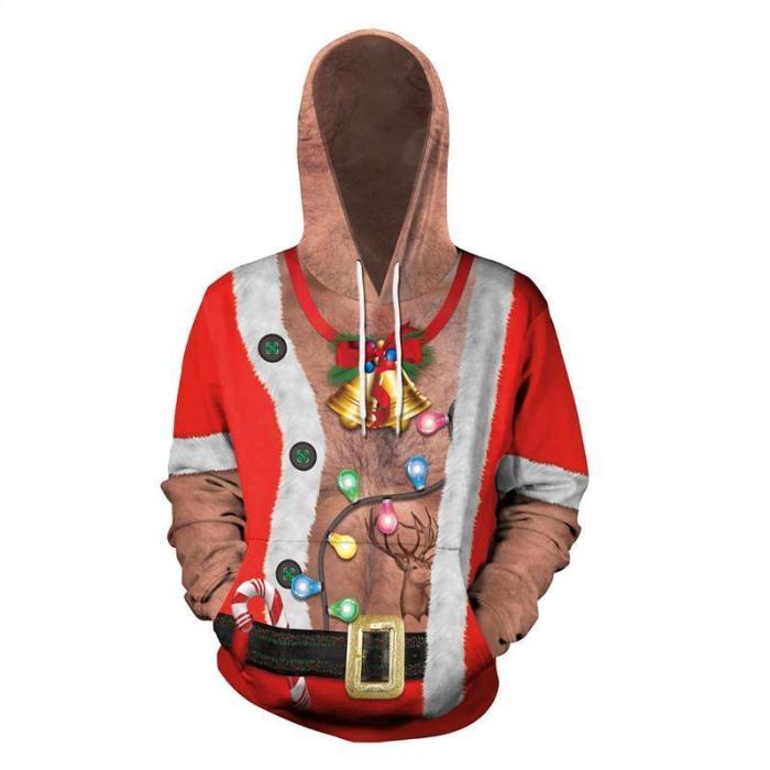 Mens Red Hoodies 3D Graphic Printed Merry Christmas Bell Pullover