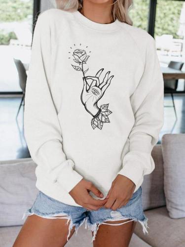 Hand Holding Rose Pullover Sweatshirt Tops