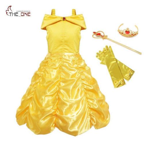 Girls Princess Belle Dress Up Costume Kids Sleeveless Yellow Party Dress Children Girl