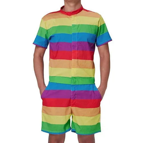 Mens Rompers 3D Printing Stripe Printed Pattern Jumpsuit