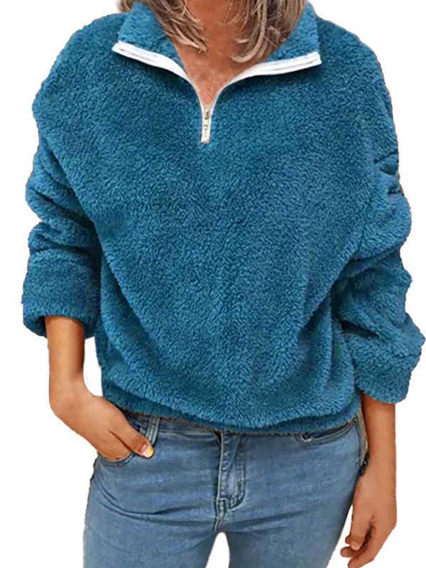 Plus Size Womens Fluffy 1/4 Zip Sweatshirt