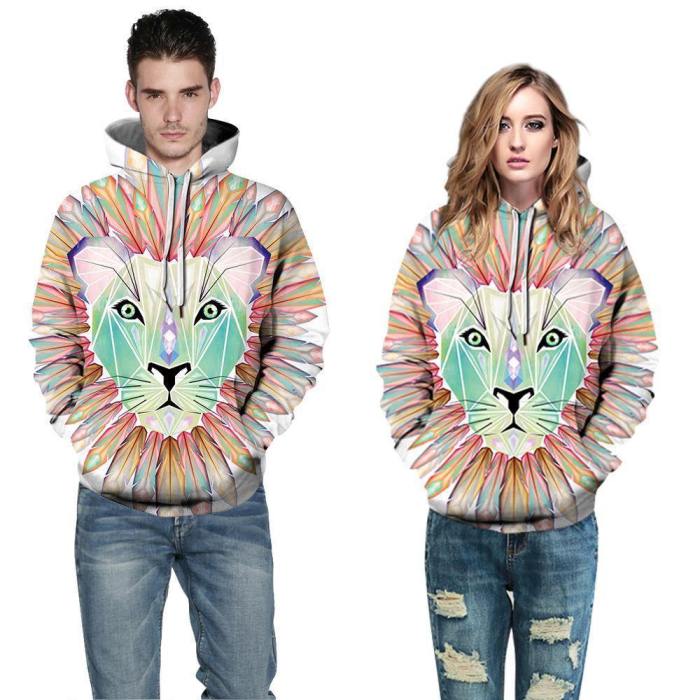 Vivid Color Lion Pullover Casual Style 3D Painted Hoodie