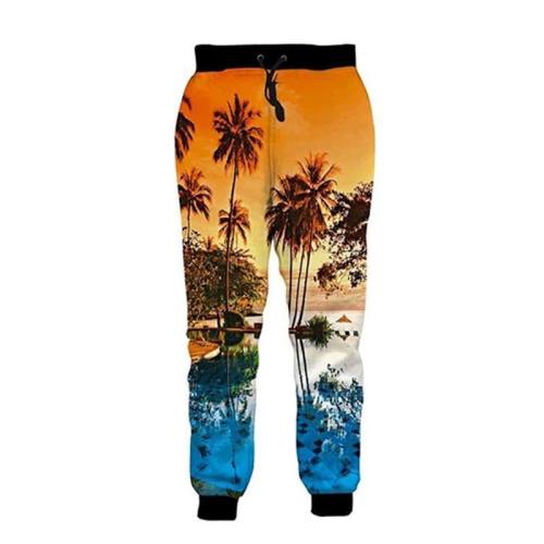 Mens Jogger Pants 3D Printing Hawaiian Pattern Trousers