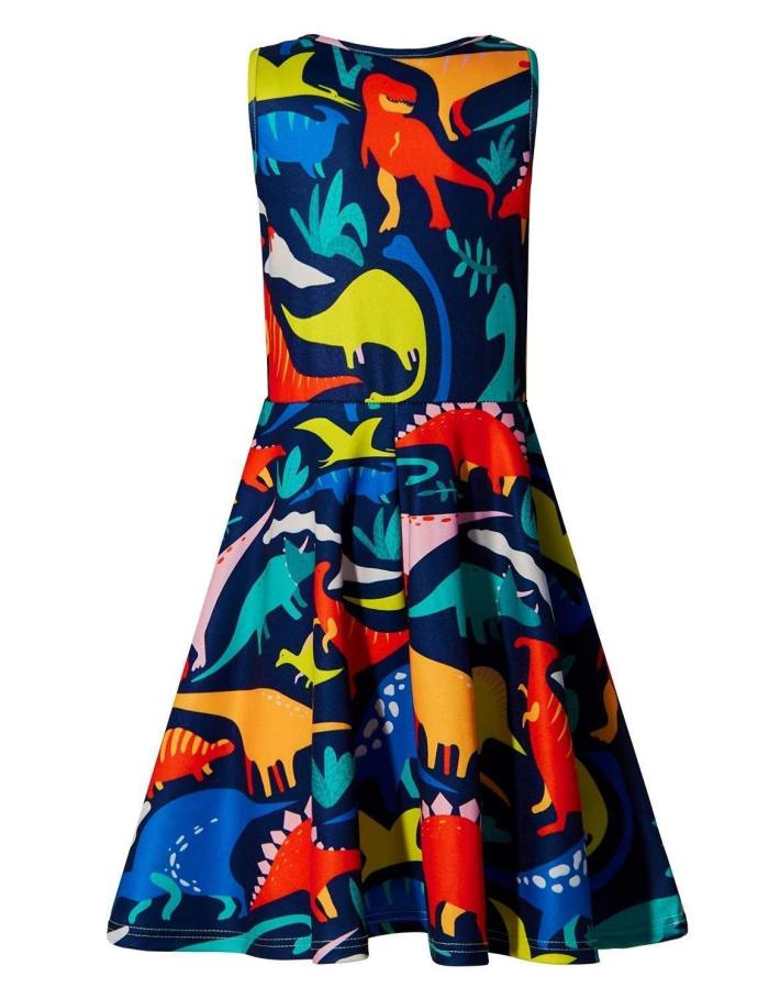 Little Girls Print Dinosaur Dresses