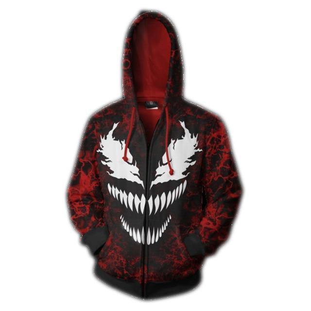 Venom Spiderman Evil Sweatshirt Cosplay Men And Women Costume Anime 3D Printed Sweatshirt Zipper Cartoon Hooded Sweater Jackets