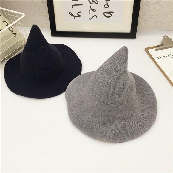 Along The Sheep Wool Cap Knitting Fisherman Hat Qiu Dong Female Fashion Witch Pointed Basin Bucket Hat Accessories