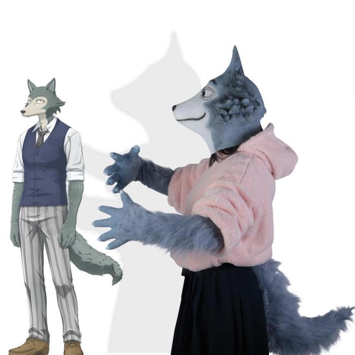 Anime Beastars Legoshi The Wolf Costumes Face Mask Gloves Tail Cosplay Animal Wolf Masks Masquerade Costume Props