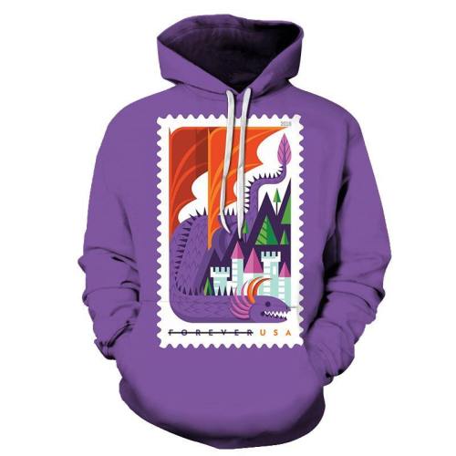 Purple Stamp 3D Hoodie Sweatshirt Pullover