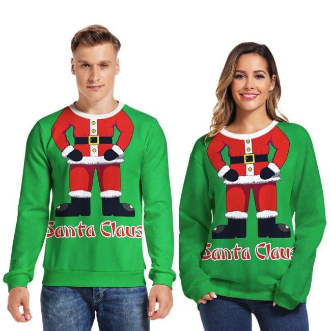 Mens Pullover Sweatshirt 3D Printed Christmas Santa Claus Long Sleeve Shirts