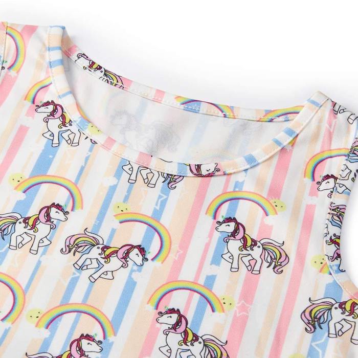 Girls Princess Summer Rainbow Unicorn Dresses