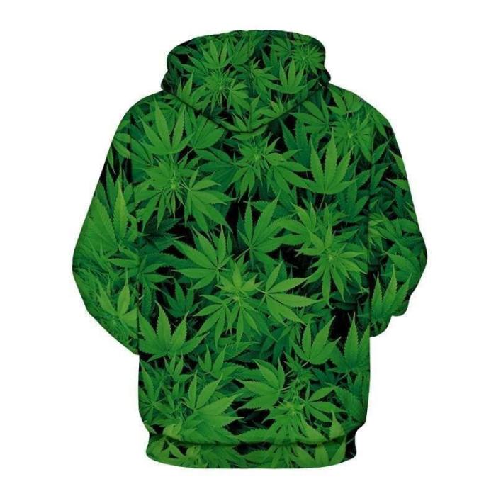 3D Print Hoodie - Green Leaves Pattern Pullover Hoodie