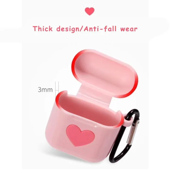 Simple Heart Shape High Quality Tpu Apple Airpods Protective Case Cover Wih Keychain
