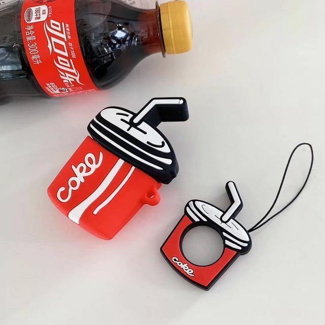 3D Cartoon Coke Drink Apple Airpods Protective Case Cover With Matching Key Ring