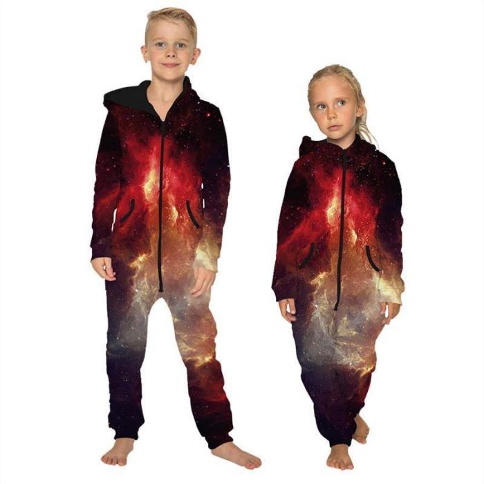 Children'S Jumpsuit Fire Printing Kids Rompers Nightwear Homewear Zipper Clothing